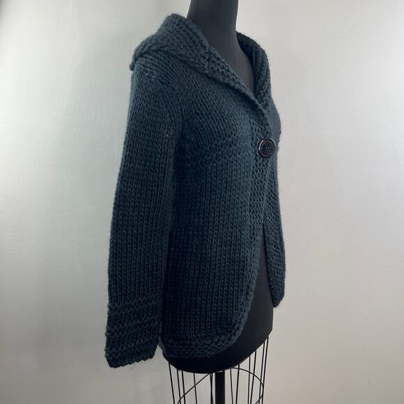 Berretti Navy Cardigan Sweater Chunky Knit Shawl Collar Drop Shoulder Sz Medium - Picture 4 of 9
